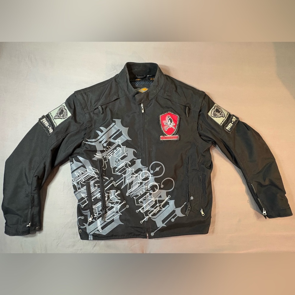 Power Trip by Joe Rocket Gothic Skull Textile Motorcycle Jacket - Size XL